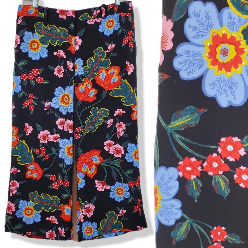 Ann Taylor Black Floral Wide-Leg Pants